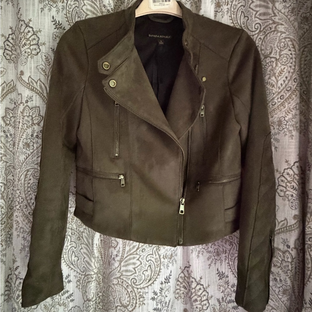 Banana Republic Olive Green Suede Moto Jacket Size S NWOT